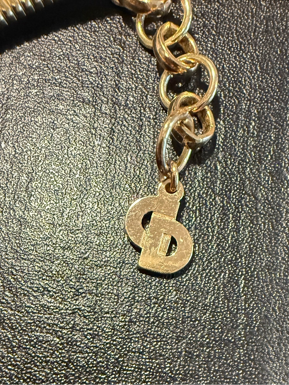 Vintage Christian Dior Gold Tone Snake Chain Necklace w/ Faux Pearl Accent - Picture 7 of 14